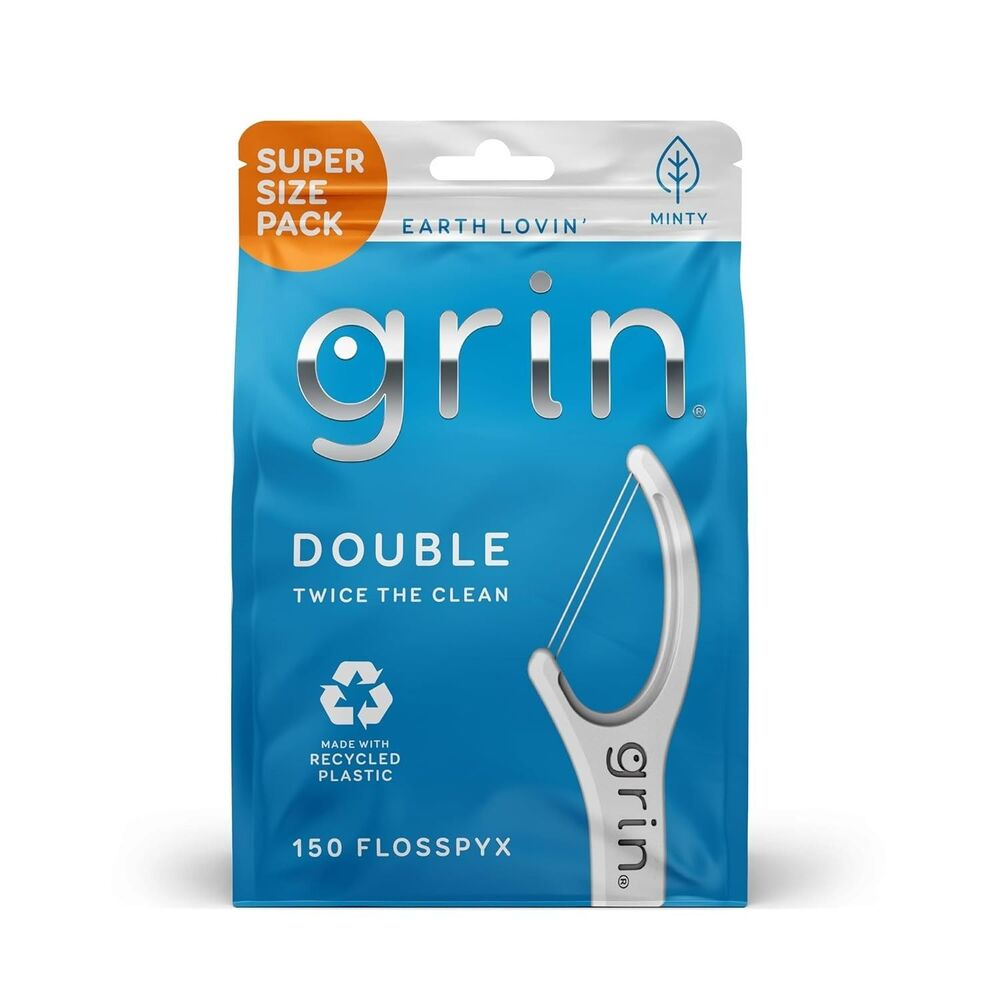 150 Ct 2 Lines Mint Floss Picks GRIN Double Flosspyx Dental of Strong Floss